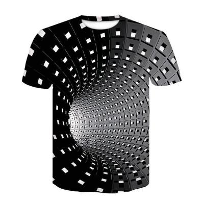 夏季热卖新款休闲t恤几何眩晕图案3D印花短袖男士潮流个性T恤衫。 1 S