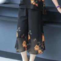 中老年女短袖两件套连衣裙中年妈妈夏装套装2020新款小衫洋气上衣 黄花[单件裤子] XL[建议85-105斤]