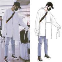 中长款飘带可拆卸慵懒bf风情侣白衬衫肖战戴景耀男女同款衬衣外套 078 肖战戴景耀宽松衬衫 S