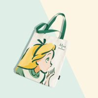 不莱玫迪士尼爱丽丝帆布包单肩包大容量学生上课包手提袋 白色 水彩画