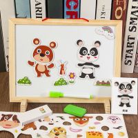 磁性拼图儿童益智力早教1玩具2-3-4-5-6周岁男女孩宝宝木制拼拼乐 磁性画板+54片动物贴[无底盒]