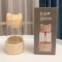 少女心ins风韩版可爱木纹盖玻璃杯便携耐热水杯男学生小清新杯子 340ml原木纹 杯子+杯刷+贴纸