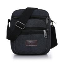 新款男士包包帆布包单肩包男斜挎包商务公文包休闲时尚竖款小背包 黑色