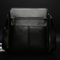 [袋鼠 真皮质感] 商务包韩版新单肩休闲包斜挎包男士包背包 黑色
