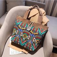 新款原创民族风包包单肩包百搭休闲包帆布包时尚妈妈包学生补习包 几何图腾