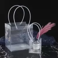 透明鲜花手提袋塑料袋鲜花满天星透明包装袋夜市摆摊装鲜花手提袋 中款(28*28*28)送广告纸 1