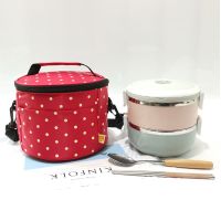 饭盒袋便当手提包保温袋铝箔加厚防水防油上班带饭包学生饭盒袋子 桃红点点(小号款) 圆筒款