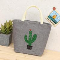 帆布手提袋女简约大容量2021新款便携外出上班族时尚手拎包杂物袋 灰色仙人掌3673