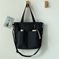 防水帆布包女夏单肩布袋包包女大容量书包女大学生斜挎包百搭ins 黑色无挂件