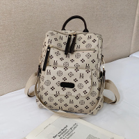 双肩包2021年新款潮韩版百搭大容量书包背包女旅行包时尚潮流大包 米白色