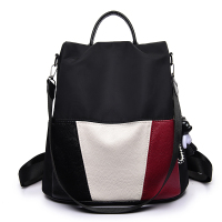 双肩包女2021新款潮韩版百搭时尚包包牛津帆布女士背包PU软皮书包 黑色[拍下收藏赠挂件]