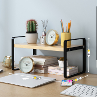 桌面置物架办公桌文件收纳架床头飘窗台桌上多层书架书桌整理架子 B款-单层欧洲原木色+黑架[30CM长]