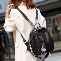 时尚牛津布防水双肩包2021夏季新款学院风女书包多功能百变小背包 黑色送挂件