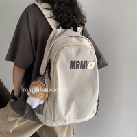 双肩包女2021新款时尚潮流书包男简约百搭韩版高中学生大容量背包 白色+鸡蛋徽章