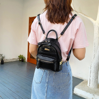 迷你双肩包女韩版石头纹软皮书包2021新款超火逛街时尚铆钉小背包 黑色小号 肩带可以摘卸