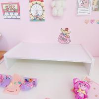花边ins风粉白色桌面增高置物架学生整理书桌置物架电脑办公架子 白色单层增高架(标准版) 1层