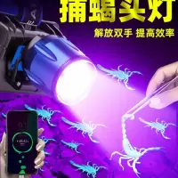 蝎子灯捕蝎专用户外超亮白加紫光抓捉头戴式强光18650锂电池头灯W Q52蝎子头灯白紫光无感应套餐