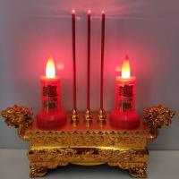 LED电子蜡烛灯家用闪烁供佛灯长明灯拜神佛前供佛灯电池插电香炉 电池款闪烁双龙烛台