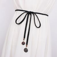 棉线编织细腰带女毛衣裙束腰腰绳冬季简约百搭连衣裙腰链收腰裙带 黑色