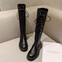 长靴骑士长筒马丁靴女2020秋冬新款英伦风瘦瘦不过膝中筒秋冬靴 黑色单里 35