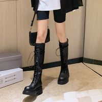 2021秋季新款长靴女不过膝长筒靴软皮英伦风马丁靴高筒骑士靴子 黑色单里 35