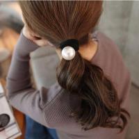 韩国丸子头大颗粒裸珍珠加厚发圈发绳无接缝皮筋头绳皮套头饰品女 白色