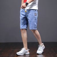 夏季薄款短裤男潮流青少年学生五分牛仔裤休闲宽松百搭直筒中裤子 LYY-918-01 浅蓝色 28