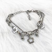 INS风潮搭女学生蹦迪不锈钢镂空小花珠珠双层仙女手链 不掉色 双层镂空花手链15+5CM不掉色