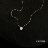 【不褪色不过敏】钛钢保色六爪钻皇冠一颗锆石竹节包金锁骨链项链 【不褪色不过敏】钛钢保色六爪钻皇冠一颗锆石竹节包金锁骨链项