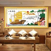 一帆风顺十字绣简约现代船线绣十字绣刺绣挂画新款客厅简单2021 125*52cm精准印花 [生态棉线]