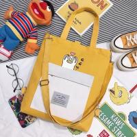 帆布包女单肩大学生上课大容量ins日系手拎简约百搭斜挎手提袋子 黄色萌萌哒