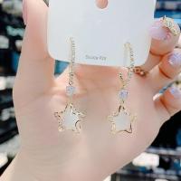 高级感猫眼石耳坠s925防过敏耳环2021新款潮气质百搭五角星耳饰女 EP130五角星白猫眼石耳环