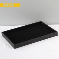 简约绒布首饰收纳盘戒指项链手链饰品珠宝箱大容量耳钉耳坠整理盒 黑皮空盘(送防尘盖)