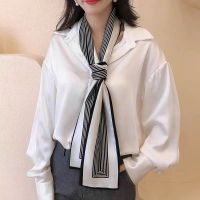 2021丝巾女长条印花双色春夏百搭飘带韩国装饰小领巾窄细围巾发带 长条-条纹黑白 146*17