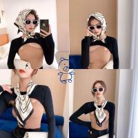 小方巾女早春韩版潮百搭丝巾夏季装饰发带搭配衬衫西装头巾旅游男 线条白a