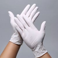一次性手套丁腈加长维修工业园艺防油污防滑耐磨耐用夏季劳保手套 L B级9寸白丁腈(50只袋装)