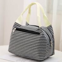 女士包包2020新款手提包大容量饭盒袋帆布包女学生韩版时尚妈咪包 普通款白手提[千鸟格子]