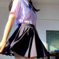 泰国校服圆领jk制服学生淡紫色短袖衬衫初恋小水同款衬衣学院风女 图片色(不含领结) S