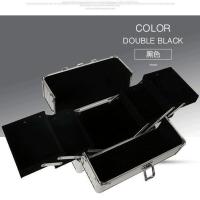 大容量化妆箱收纳盒秋季款韩国化妆包铝合金化妆箱便携式手提 小号双开银色条纹黑底25x16x17