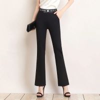 春秋微喇裤新款黑色高腰显瘦裤子女宽松休闲裤坠感大码九分裤长裤 黑色长裤 S码 建议70-95斤