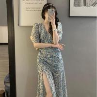 法式初恋复古温柔风长裙Chic开叉碎花连衣裙子早春2021新款女夏装 花色 [收藏关注优先发货] S 建议80-100斤