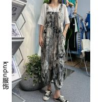 休闲裤女夏季薄款2021新款宽松百搭灯笼裤减龄九分束脚连体背带裤 水墨画 薄款不透 M [100-125斤]