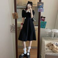 赫本风法式复古收腰显瘦小黑裙2021新款夏季泡泡袖小个子连衣裙 黑色 [收藏关注店铺优先发货] S [70-95]