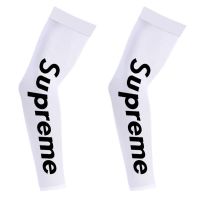 潮冰袖防晒紫外线冰丝袖套女学生户外防晒袖套男开车骑行护臂加长 白色supreme 特惠(两只)一双装