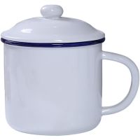 马克杯带盖喝水杯子家用茶缸子老式怀旧革命杯陶瓷茶杯仿搪瓷杯 白瓷杯+400毫升+带盖+送红绳