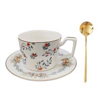 北欧田园风骨瓷咖啡杯套装ins水杯家用咖啡杯带勺子陶瓷杯马克杯 杯碟 1套