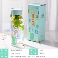 乐扣乐扣玻璃水杯便携家用大容量泡花茶杯子透明女简约清新中国风 福寿[420ml]