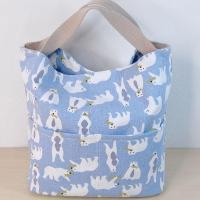 日式手拎包妈咪包手提包帆布包女饭盒袋大容量便当包学生带饭包 浅蓝熊