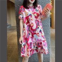 时尚韩版减龄碎花直筒宽松桔梗连衣裙欧洲站2021夏季女装新款裙子 玫红色 M[建议105斤以下]