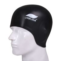 捷佳游泳帽女防水护耳硅胶弹性好不勒头长发女士泳帽成人泳帽男童 护耳帽黑色